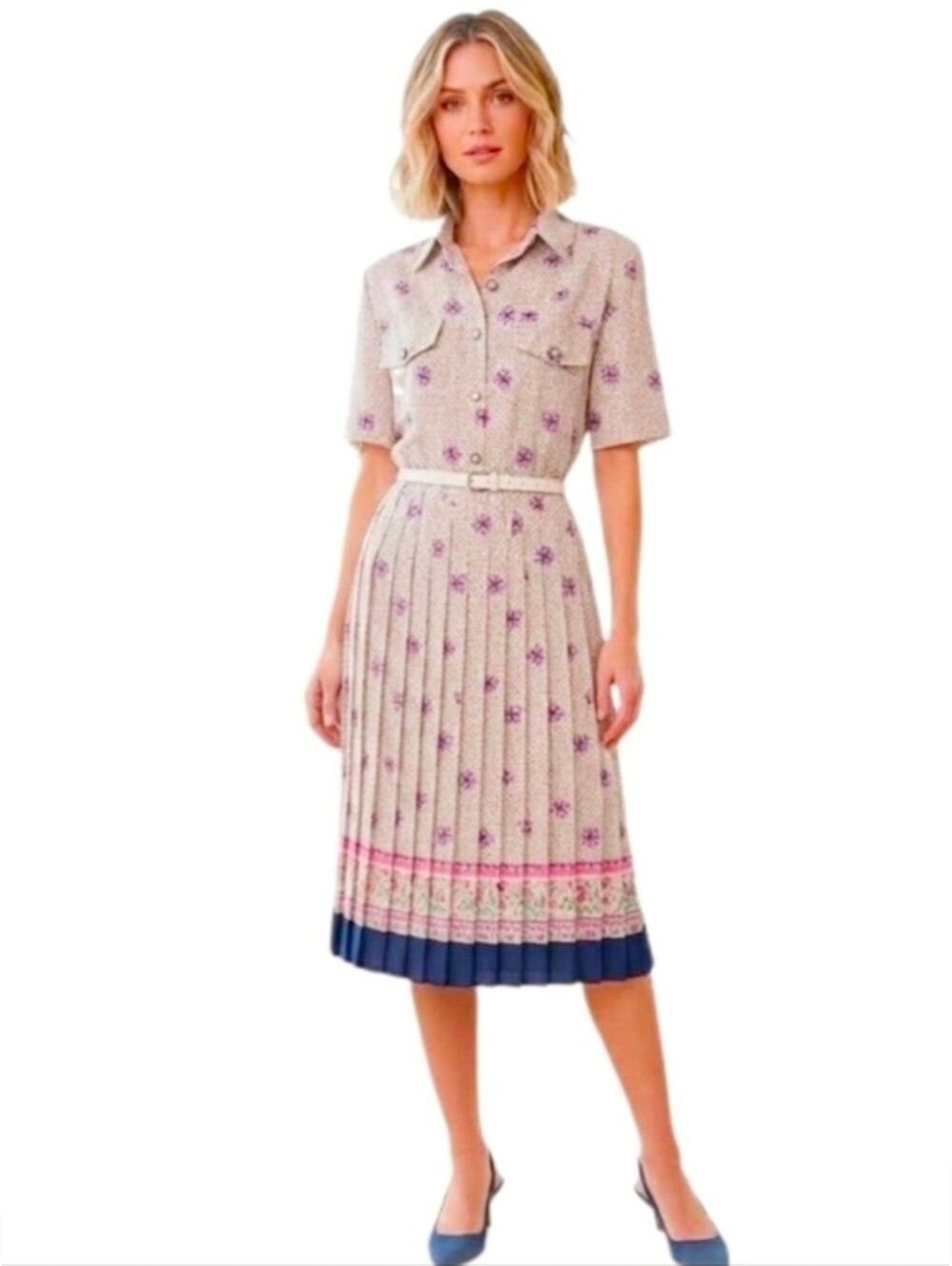 Breli Originals Dress Union Made Vintage Floral Secretary Off White Size 12 - Picture 12 of 13